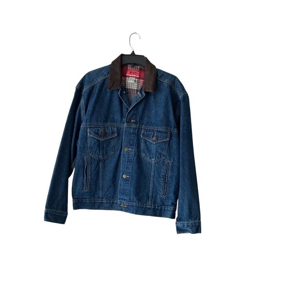 Vintage 90s Marlboro Country Denim Jacket With Leather Collar - Picture 1 of 13